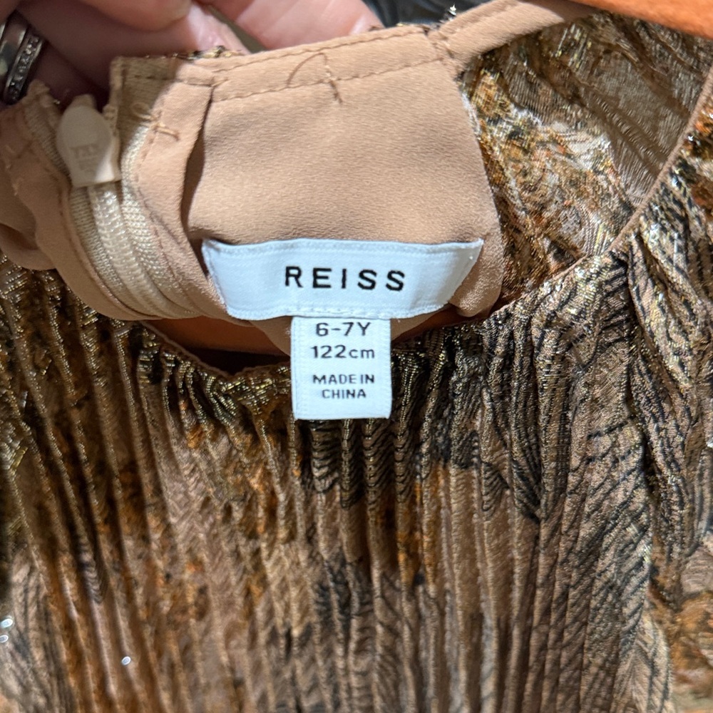 Reiss Metallic Pleated Dress in Brown and Gold - Picture 2 of 2